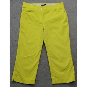 Verve Blues Capri Pants Women's 12 Yellow Rayon‎ Stretch Flat Front Straight Leg
